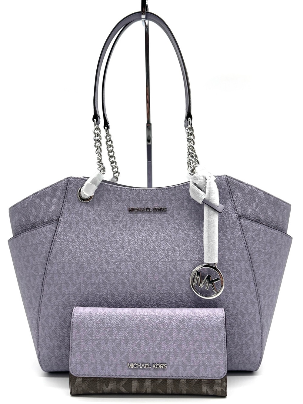 Michael Kors Jet Set Large Signature Logo Shoulder Bag w Matching Trifold Wallet
